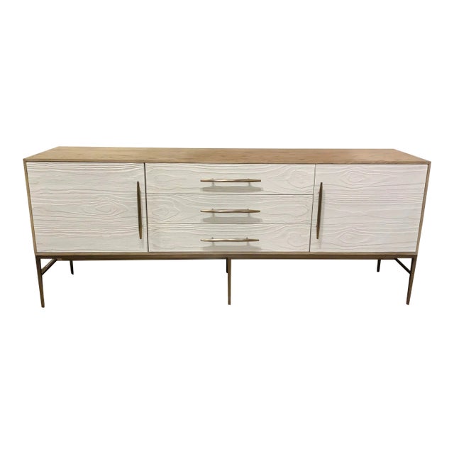 Organic Modern White and Beige Wood Media Cabinet For Sale