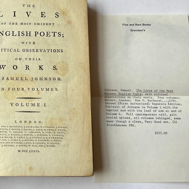 English 18th Century Books: The Lives of the Most Eminent English Poets, Vols I-Iv by Samuel Johnson For Sale - Image 3 of 12