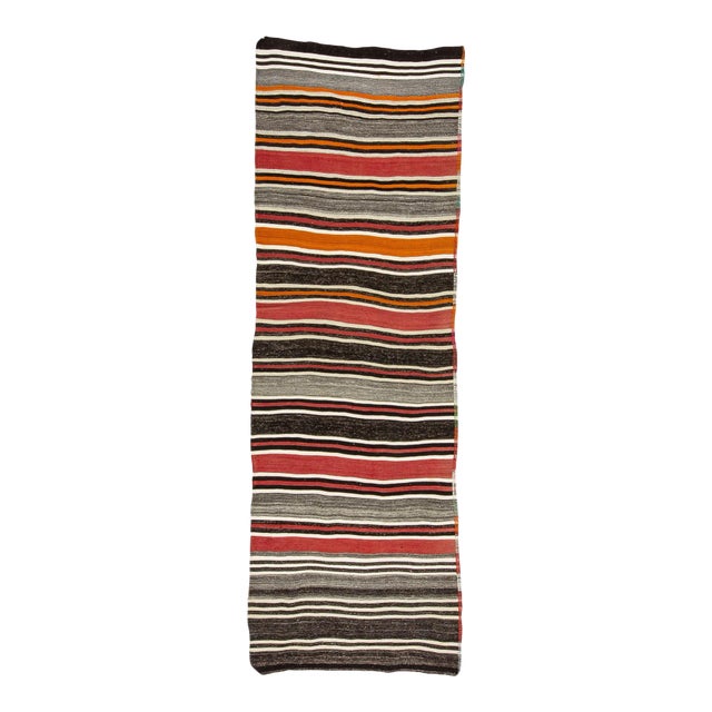 Mid 20th Century Red & Gray Striped Vintage Kilim Rug For Sale