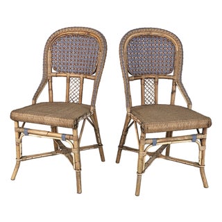 Art Nouveau Italian Chairs in Rattan and Light Blue Rattan, 1900s, Set of 2 For Sale