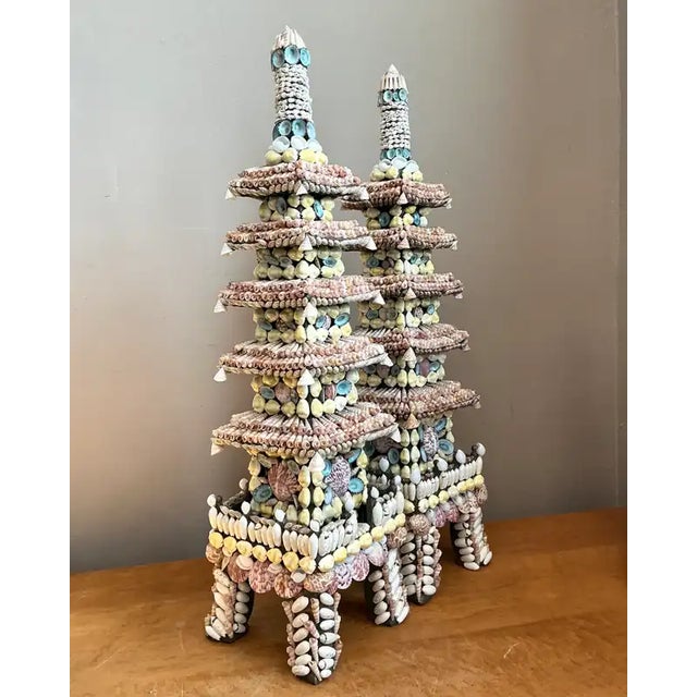 Vintage Shell Encrusted Pagodas - A Pair For Sale In West Palm - Image 6 of 12