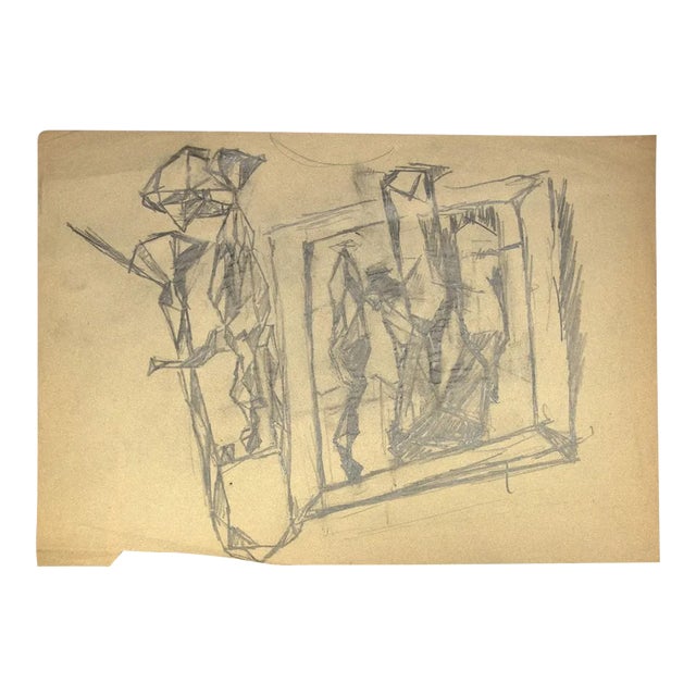 Leon Aubert, Figures, Pencil Drawing, Early 20th Century For Sale