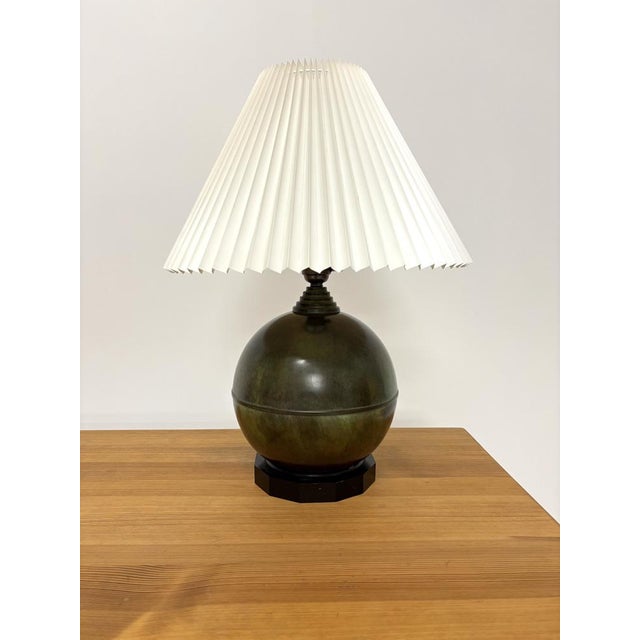 Metal Scandinavian Art Deco Table Lamp in Patinated Bronze, 1930s For Sale - Image 7 of 11