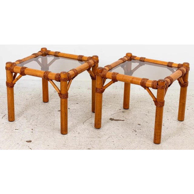 Pair Vintage Rattan Wrapped Tables For Sale - Image 9 of 11