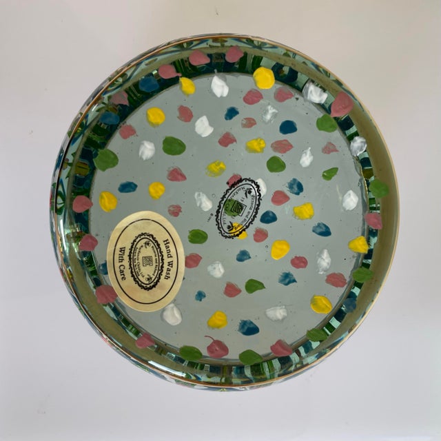 Warren MacKenzie Vintage Mackenzie Childs Circus Hand Painted Blown Glass Bowl Original Maker’s Label For Sale - Image 4 of 5