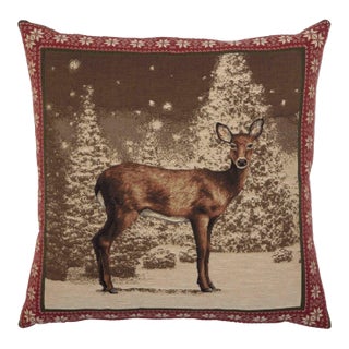 Winter Deer Tapestry Cushion With Feather Filler - 46x46cm (18"x18") For Sale