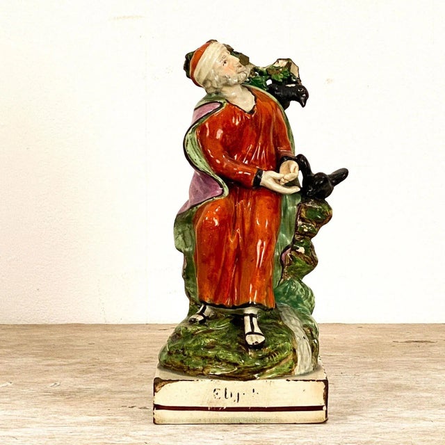 Ceramic "Elijah and the Raven" Staffordshire Figure, England 19th Century For Sale - Image 7 of 7