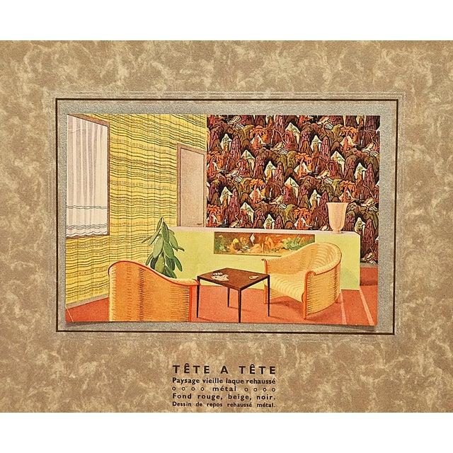 This is a RARE set of 5 French Art Deco interior decor prints that showcase wallpaper designs for sitting rooms. They date...