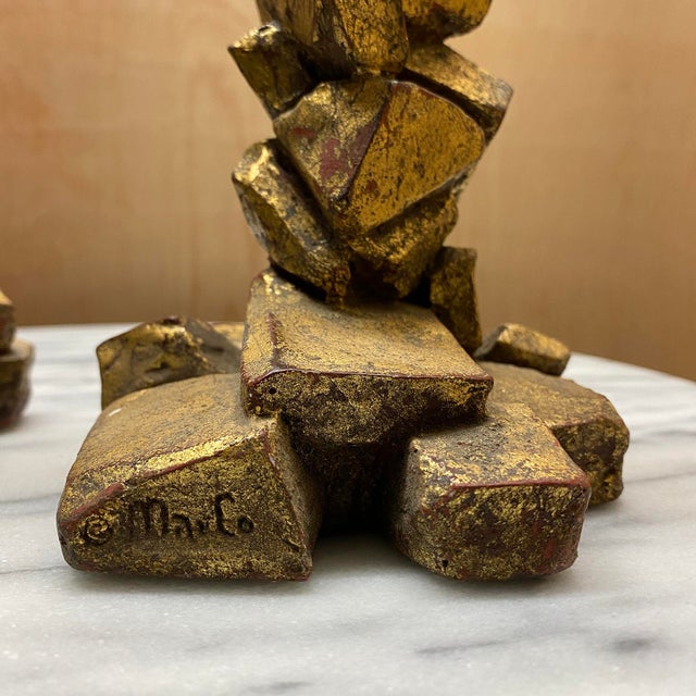 Mid 20th Century Pair of Brutalist Italian Candlestick Holders For Sale - Image 14 of 16