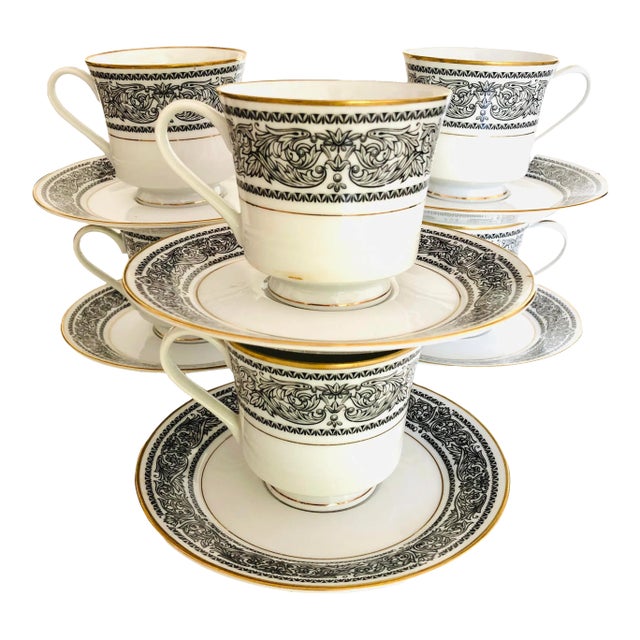 Vintage Mikasa China "Brindisi" Pattern Teacups & Saucers S/6 For Sale