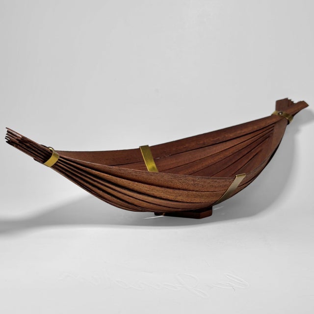 Mid-Century Scandinavian Viking Ship Fruit Bowl in Teak and Brass, Sweden, 1950s For Sale - Image 9 of 9