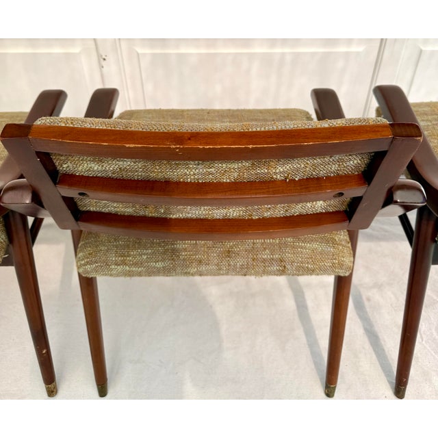 Set of 4 Mid-Century Modern Upholstered Wood Dining Arm Chairs For Sale - Image 12 of 12