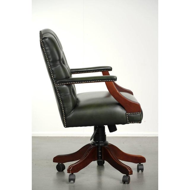 Chesterfield English Height Adjustable Green Cowhide Leather Office Chair with Swivel and Tilt Function For Sale - Image 12 of 13