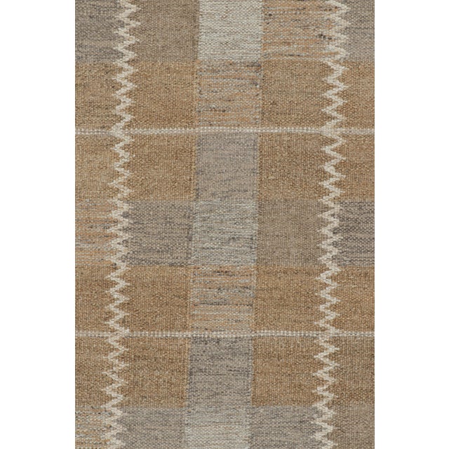 Mid-Century Modern Rug & Kilim’s Scandinavian Style Rug with Brown and Gray Geometric Pattern - 9x12 For Sale - Image 3 of 7