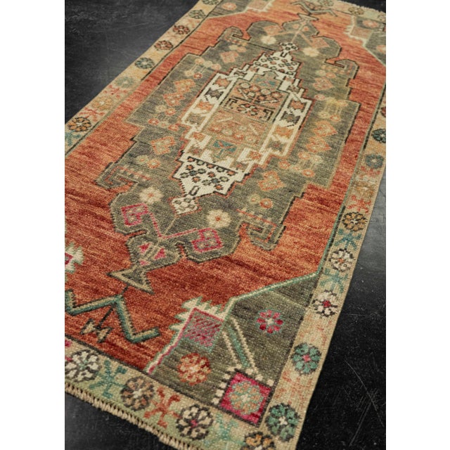 Textile Turkish Mini Rug Oriental Hand Knotted Vintage Rug 1'8" x 3'6" #21178 For Sale - Image 7 of 8