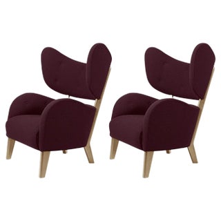 Set of Maroon Raf Simons Vidar 3 Natural Oak My Own Lounge Chair by Lassen For Sale