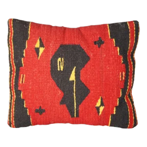 Vintage Zapotec Southwestern Hand Woven Wool Bear Motif Throw Pillow Red & Black