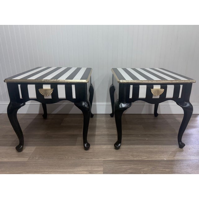 1960s Hand-Painted Striped Side Tables With Gold Leaf Detail — Set of 2 For Sale - Image 10 of 10