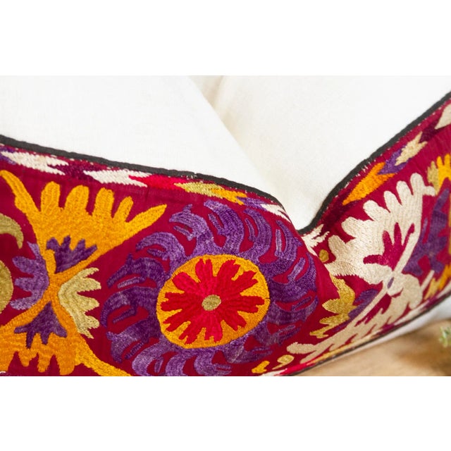 19th Century Saida Antique Uzbek Suzani Linen Pillow For Sale - Image 5 of 7