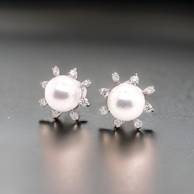 2010s Diamond Akoya Pearl Earrings 14 Karat White Gold Certified For Sale - Image 5 of 15