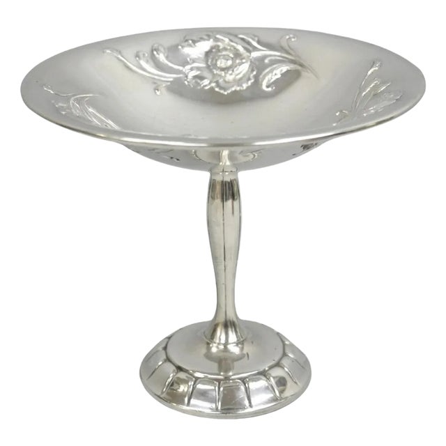 Antique Victorian Floral Repousse Wma Rogers Silver Plated Footed Compote Dish For Sale