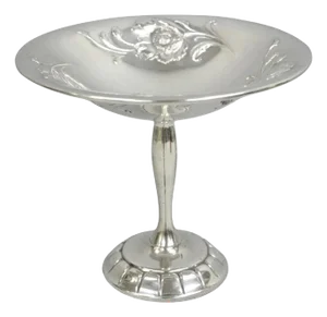 Antique Victorian Floral Repousse Wma Rogers Silver Plated Footed Compote Dish