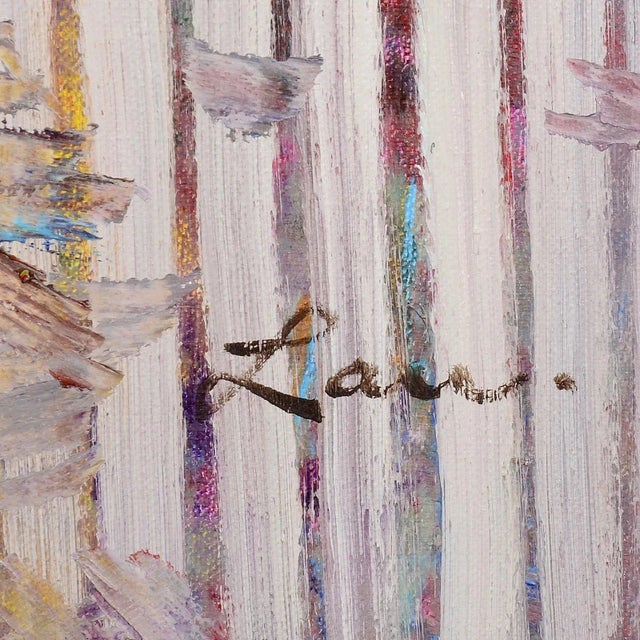 1980 Kwok Leung Law Oil Painting Harbor Scene With Floral Garden For Sale - Image 4 of 6