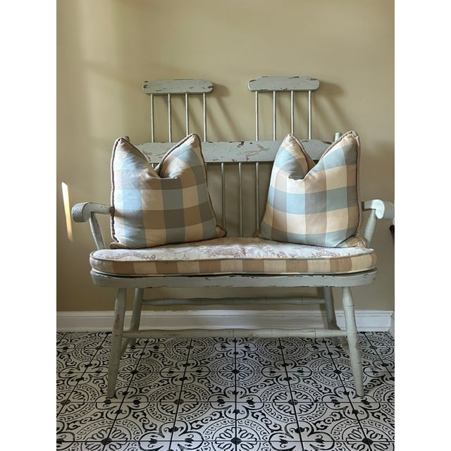 Vintage French Country Distressed Wood Bench This charming bench exudes rustic elegance with its vintage French country...