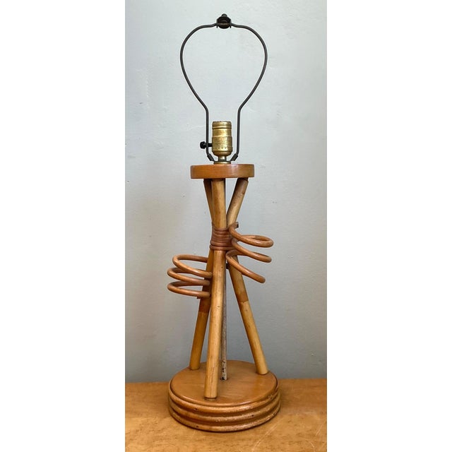 Camel Vintage Rattan Loop Wood Lamp For Sale - Image 8 of 14