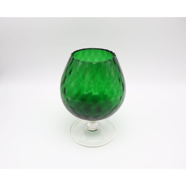 Mid-Century Modern Italian Green Diamond Optic Glass Brandy Snifter Vase by Empoli, 1960s, in Very Good conditions....