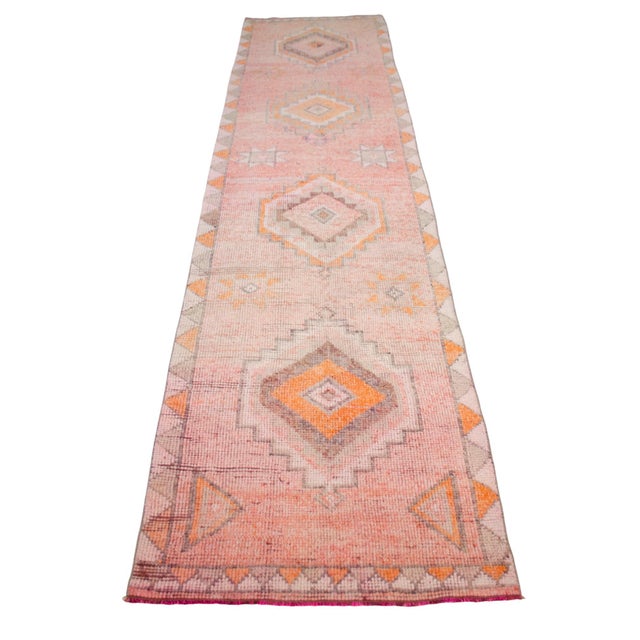 Hand-Knotted Turkish Runner Rug . Low Pile Hallway Kitchen Decor - 3′ × 12′3″ For Sale - Image 6 of 18