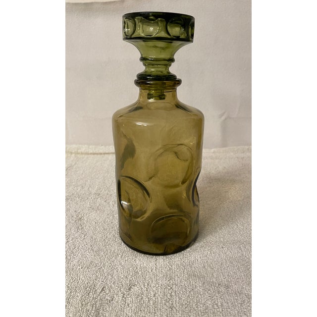 Vintage 1960's Olive Green Art Glass Decanter or Bottle With Stopper For Sale In Los Angeles - Image 6 of 12