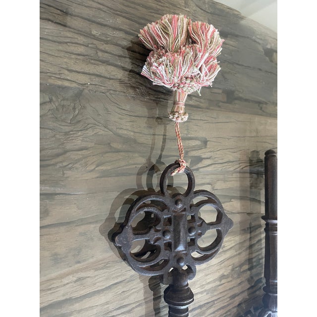 Baroque Vintage Regency Huge Pair Iron Keys With Tassels For Sale - Image 3 of 3