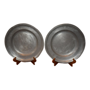 18th Century Engraved Continental Pewter Chargers - a Pair