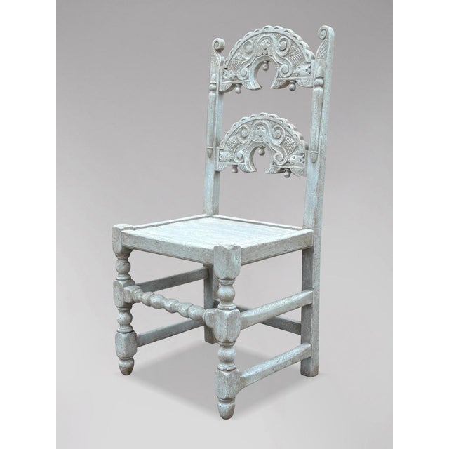 Antique Painted Carved Oak Derbyshire Dining Chairs, 1910, Set of 8 For Sale - Image 3 of 15