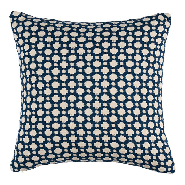 Schumacher x Celerie Kemble Betwixt 16" Pillow in Indigo/Ivory For Sale