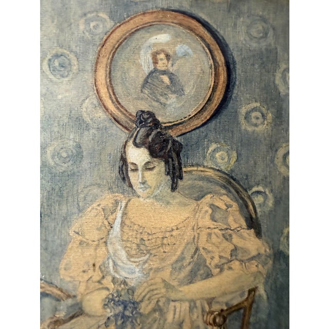 Paint Antique 1917 Victorian Original Lady Woman With Flowers Watercolor Painting Art For Sale - Image 7 of 10