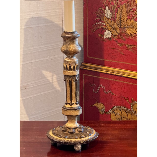 19th Century Altar Stick Lamp With Gilt Surface For Sale - Image 4 of 10