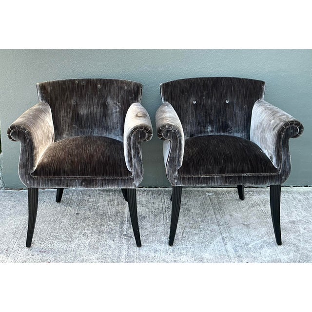 Vintage Roll Arm Velvet Side Chairs After Parzinger - A Pair For Sale In West Palm - Image 6 of 12