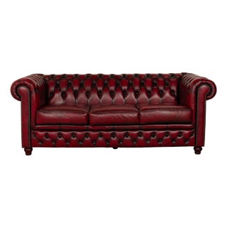 Vintage Chesterfield Leather Three-Seater Red - Brown Sofa For Sale