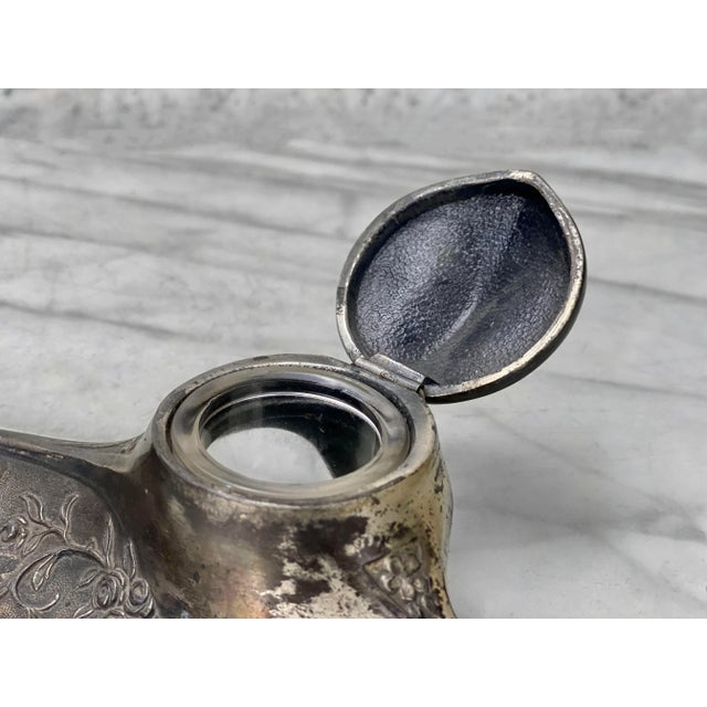 Metal Vintage Art Deco Cast Metal Floral Motif Inkwell W/ Pen Rest For Sale - Image 7 of 12