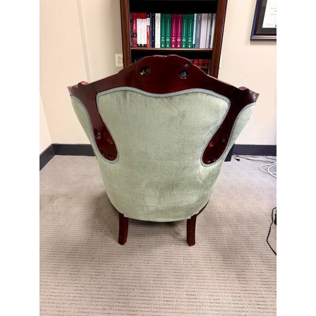 Beautiful Victorian-style high-back throne chair by Harris Furniture Reproductions. Features an intricately carved...