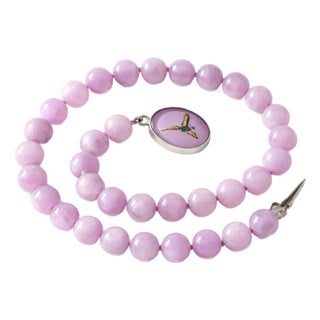 Lavender Chatoyant Kunzite Necklace With Vintage Crystal Clasp For Sale