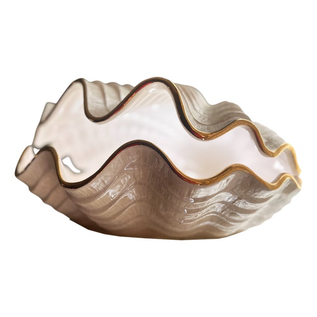 Pearly Glazed Ceramic Lamps in the shape of a Shell by Bon Día, 1960s, Set of 2 For Sale