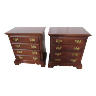 1980s Pair American Drew Cherry Nightstands Tables Designer For Sale
