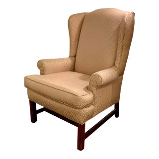 Vintage Wingback Chair in Neutral Geometric Print For Sale