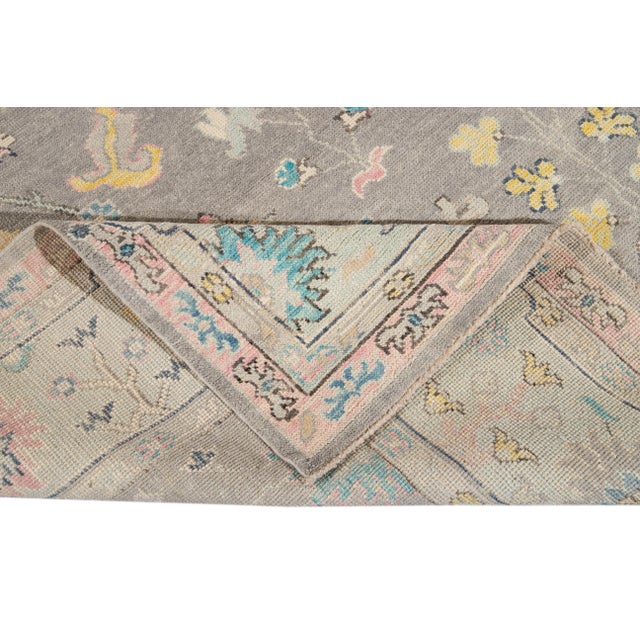 Gray Modern Oushak Style Hand Knotted Wool Rug With Allover Design For Sale - Image 4 of 13