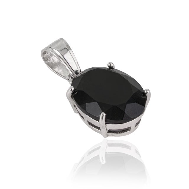 Contemporary Minimalist Prong Set Oval 7.29 Ct Black Onyx Solitaire Pendant in 925 Sterling Silver For Sale - Image 3 of 12