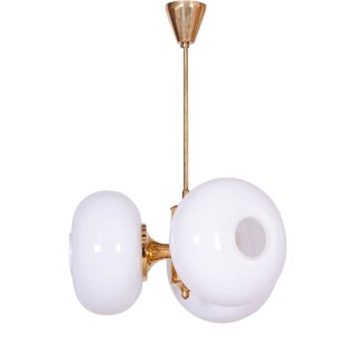 Mid-Century Chandelier in Brass and Glass by Kamenický Šenov, Czech, 1960s For Sale