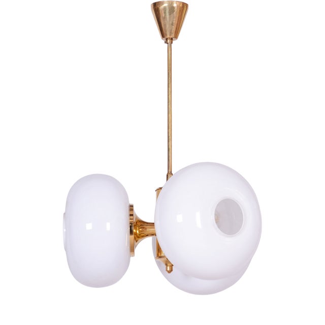 Mid-Century Chandelier in Brass and Glass by Kamenický Šenov, Czech, 1960s For Sale